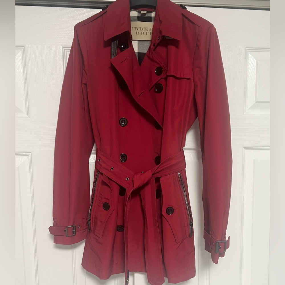 Burberry Brit red cotton blend double breasted trench coat alizarin crimson 8 - Picture 3 of 16